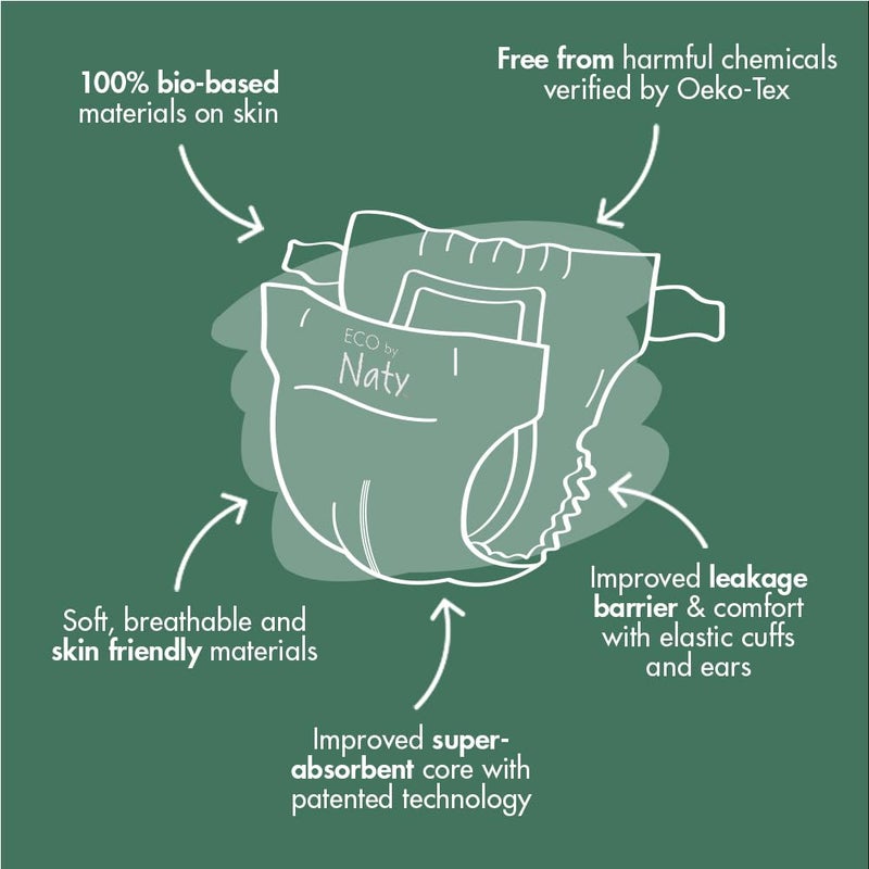 Eco by Naty Eco-Friendly Baby Diapers - 100% Plant-Based Materials on Skin, Soft, for Sensitive Skin & Super Absorbent (Size 5, 80 Count) - Image 2